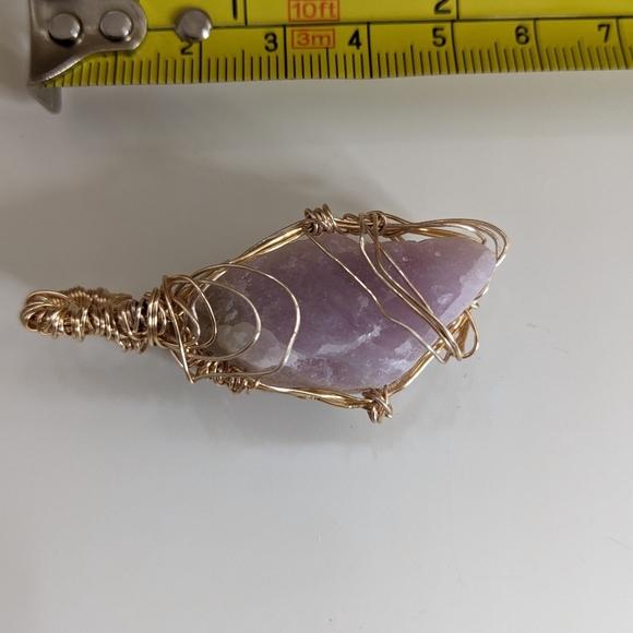 Large Kunzite Lavender Pink Rough Wire Wrapped Pendant - Picture 11 of 16